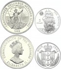 Bahamas & Niue 10 & 5 Dollars 1989 - 1992
KM# 128, 55; Silver Proof; Columbus With Flag & Sword; The Bounty Ship