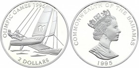 Bahamas 2 Dollars 1995 Olimpic Games
KM# 183.1; Silver; Elizabeth II; Olympics; Catamaran Sailing; Proof