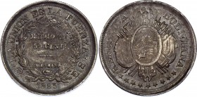 Bolivia 50 Centavos 1895 PTS ES Misstrike Error & Die Crack
KM# 161.5; Silver; aUNC with Misstrike Error & Die Crack