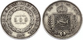 Brazil 500 Reis 1857
KM# 458; Silver; Pedro II; VF-XF
