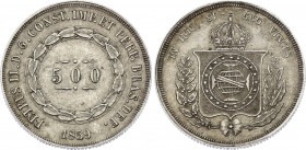 Brazil 500 Reis 1859
KM# 464; Silver; Pedro II; XF