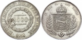 Brazil 2000 Reis 1854
KM# 466; Silver; Pedro II; VF-XF
