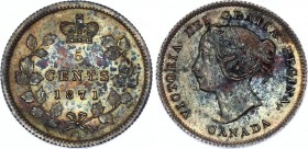Canada 5 Cents 1871
KM# 2; Silver; Victoria; aUNC with Amzaing Multicolor Patina!