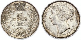 Canada New Brunswick 20 Cents 1862
KM# 9; Silver; Victoria; XF