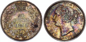 Canada New Brunswick 20 Cents 1864
KM# 9; Silver; Victoria; aUNC with Astonishing Multicolor Toning!