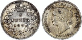 Canada 5 Cents 1882 H
KM# 2; Silver; Victoria; aUNC