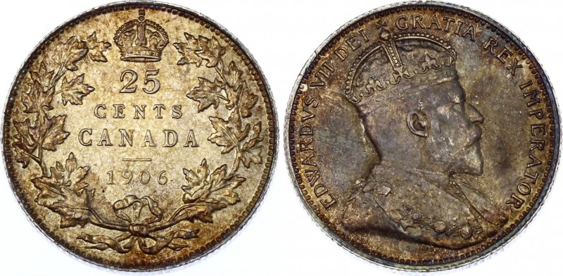 Canada 25 Cents 1906
KM# 11; Silver; Edward VII; UNC- with Outstanding Golden P...