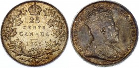 Canada 25 Cents 1906
KM# 11; Silver; Edward VII; UNC- with Outstanding Golden Patina!