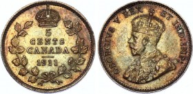 Canada 5 Cents 1911
KM# 16; Silver; George V; XF+/aUNC- with Amazing Toning!