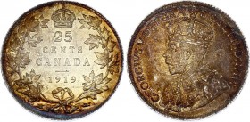 Canada 25 Cents 1919
KM# 24; Silver; George V; UNC with Amzaing Golden Patina!