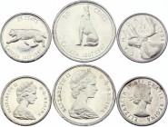 Canada Lot of 3 Coins 1958 - 1968
2 x 25 Cents & 1 x 50 Cents 1958 - 1968; KM# 52a, 68, 69; Silver; Caribou, Lynx, Wolf