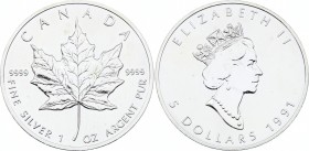Canada 5 Dollars 1991
KM# 187; Silver; Elizabeth II; UNC
