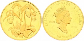 Canada 350 Dollars 1999
KM# 119; Gold (.999) 38.05g; Elizabeth II; Lady’s slipper; Mintage 1,990; Proof