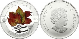 Canada 10 Dollar 2013
KM# 1424a; Silver Proof; Three Colour Maple Leaves; With Certificate
