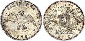 Chile 50 Centavos 1855 So
KM# 128; Silver; XF