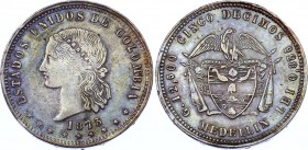 Colombia 5 Decimos 1873
KM# 153; Medellin mint; Silver; XF with Amazing Toning!