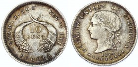 Colombia 10 Centavos 1874
KM# 175.1; Bogota Mint; Silver; XF+