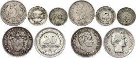 Colombia Lot of 5 Coins 1881 - 1945
With Silver; Various Dates & Denominations