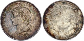 Colombia 5 Decimos 1886
KM# 164.1; Reverse: without 2 stars and 2 dots and legend LEI; Silver; VF