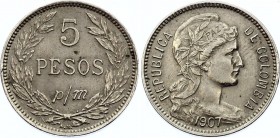 Colombia 5 Pesos Papel Moneda 1907 AM
KM# 279; aUNC, Not Common