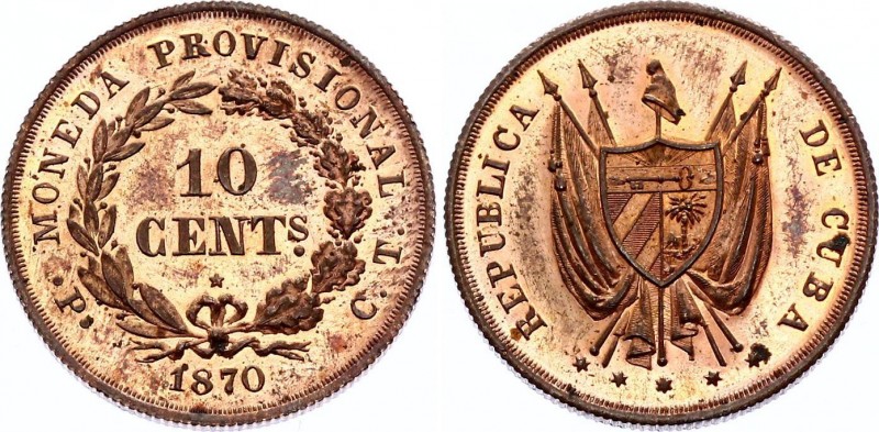 Cuba 10 Centavos 1870 Probe RRR
KM# Pn2a. Mintage 40 pieces only! Copper, Proof...