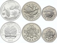Papua New Guinea - Barbados Lot of 3 Coins: 5 Kina - 2 Dollars - 1 Dollar 1975 - 97 Fishes
Silver and Ni; Proof
