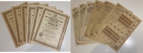 Russia Lot of 5 Shares Society of Bryansk Rail-Rolling Iron and Mechanical Factory 100 Roubles 1901 - 1912
# 279474; # 279475; 276994; # 276995; # 08...