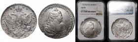 Russia 1 Rouble 1739 NGC AU 53 R1
Bit# 206(R1); Silver; Six Pearles in Coiffure; Red Mint; High Grade