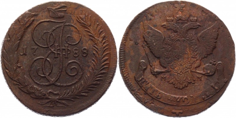 Russia 5 Kopeks 1788 ММ Overstruck
Bit# 528; 1 Rouble by Petrov; Copper 51,56g....