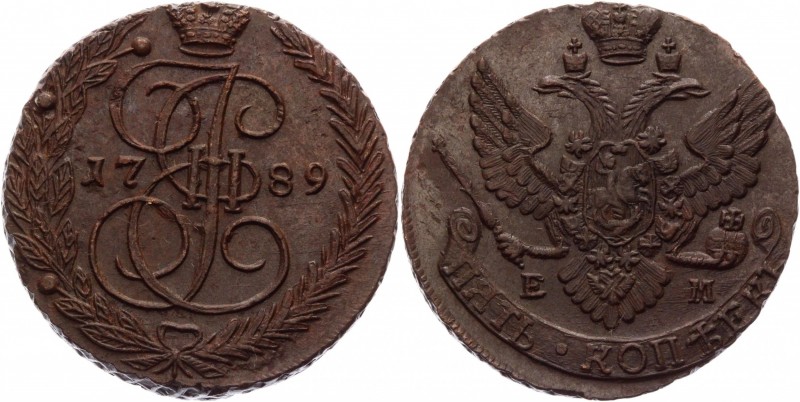 Russia 5 Kopeks 1789 ЕМ
Bit# 643; Copper 55,40g.; AUNC+