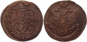 Russia 5 Kopeks 1791 ЕМ
Bit# 645; Copper 46,46g.; AUNC