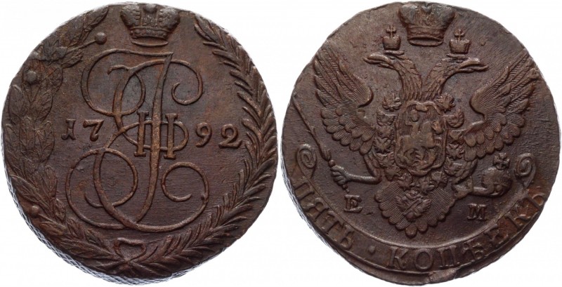 Russia 5 Kopeks 1792 ЕМ
Bit# 646; Copper 52,61g.; AUNC