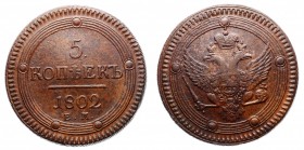 Russia 5 Kopeks 1802 EM
Bit# 283; Copper 52.97g.