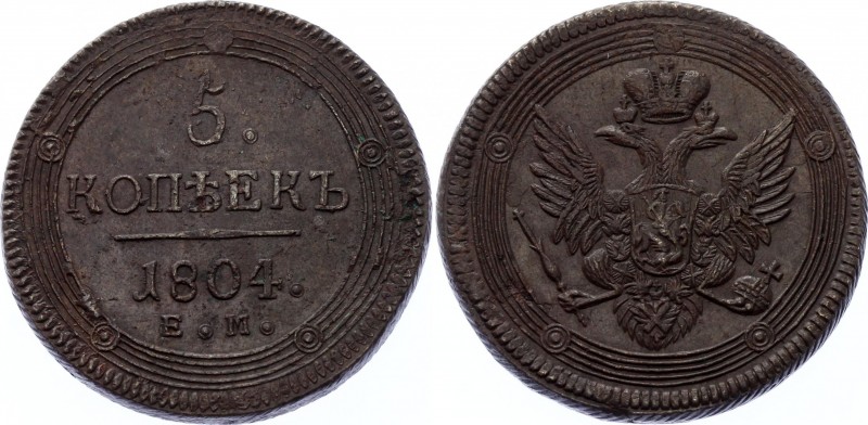 Russia 5 Kopeks 1804 ЕМ
Bit# 290; Copper 48.71g; aUNC