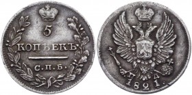 Russia 5 Kopeks 1821 СПБ ПД
Bit# 273; Silver 1,03g.; XF