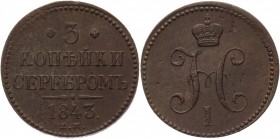 Russia 3 Kopeks 1843 ЕМ
Bit# 542; Copper 30,38g.; XF+