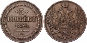 Russia 3 Kopeks 1854 ВМ
Bit# 859; 1 Rouble by Iliyn; Copper 15,13g.; Cabinet coin; XF+