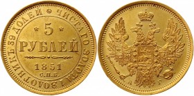 Russia 5 Roubles 1851 СПБ АГ
Bit# 34; Gold 6,53g.; UNC