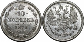 Russia 10 Kopeks 1879 СПБ НФ
Bit# 265; Silver 19,87g.; Mint luster; UNC