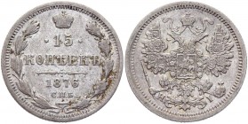 Russia 15 Kopeks 1876 СПБ НI
Bit# 244; Silver 2,75g.; XF