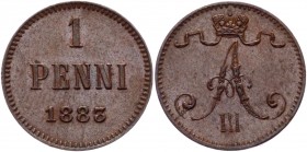 Russia - Finland 1 Pennia 1883
Bit# 251; Conros# 489/15; Copper 1.21g.; UNC