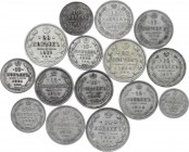 Russia Lot of 15 Coins 1862 - 1911
5 10 15 20 Kopeks 1862 - 1911; Silver