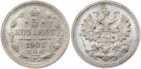 Russia 5 Kopeks 1905 СПБ АР
Bit# 182; Silver 0,86g.; UNC