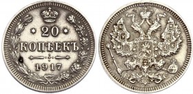 Russia 20 Kopeks 1917 ВС
Bit# 119 (R1); Silver 3.64g; Unmounted