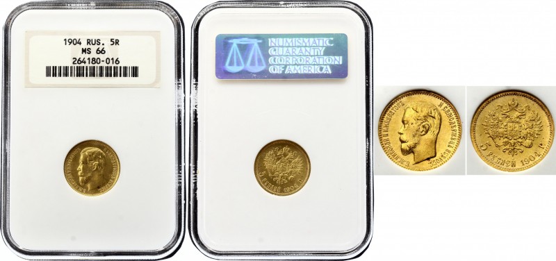 Russia 5 Roubles 1904 AP NGC MS66
Bit# 31; Gold (.900) 4.3g