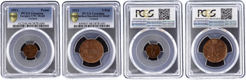 Russia - Finland 1 & 5 Pennia 1912 - 1913 PCGS AUNC & UNC
Copper; PCGS AU Det. ...