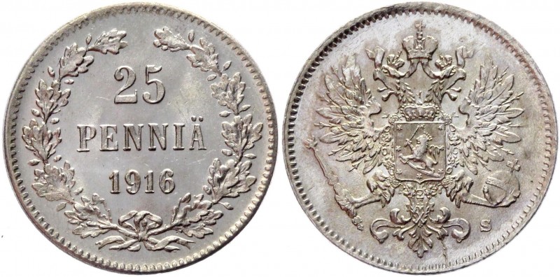 Russia - Finland 25 Pennia 1916 S
Bit# 421; Conros# 486/27; Silver 1.26g.; UNC