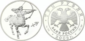 Russia 3 Roubles 2003
Y# 848; Silver (0.900) 34.56g; Proof; Sagittarius