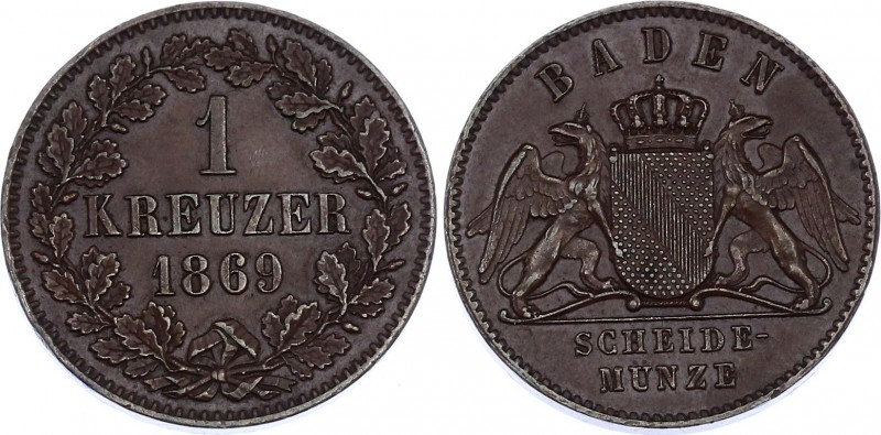 German States Baden 1 Kreuzer 1869
KM# 242; AKS# 132; J# 81; Copper; Friedrich ...