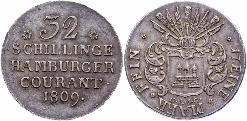 German States Hamburg 32 Schilling 1809 C.A.I.G.
KM# 537; Silver 14,22g.; XF-AU...